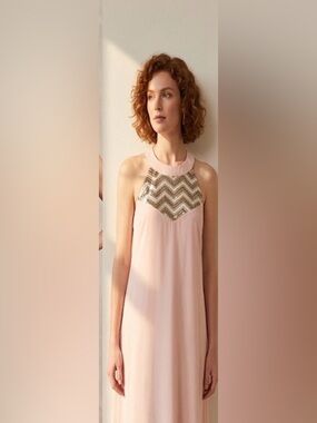 Paper Crane Blush Pink Dress with Gold Sequin Chevron NWOT size medium